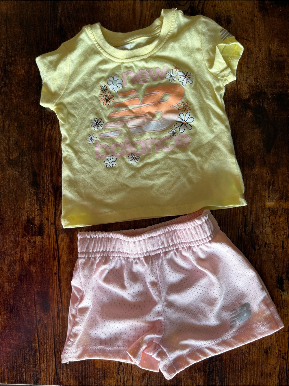 New Balance Yellow Tee and Pink Shorts Kids Athletic Set